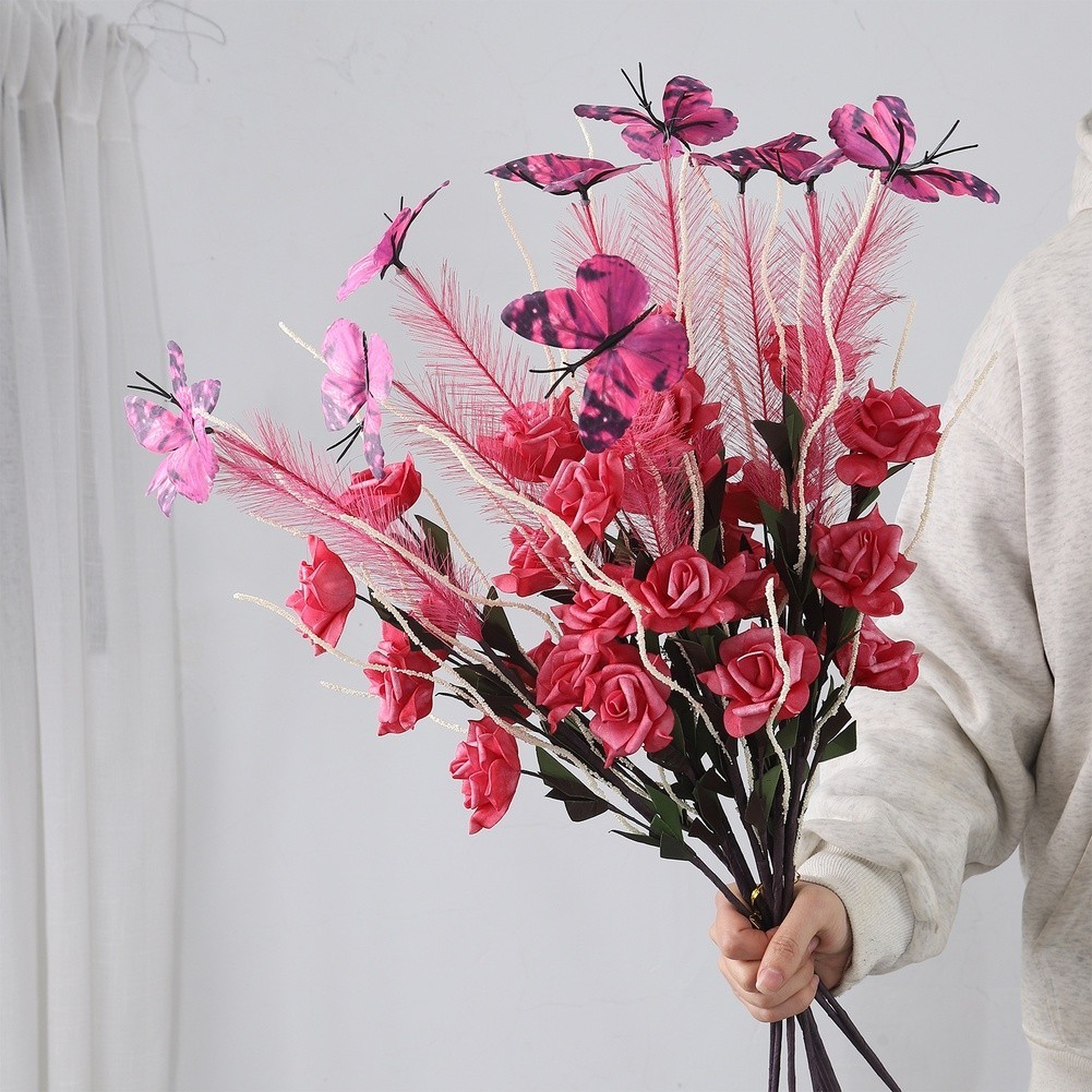 Artificial Reed Flower Bouquet for Wedding Home Office Decor White Pink Yellow