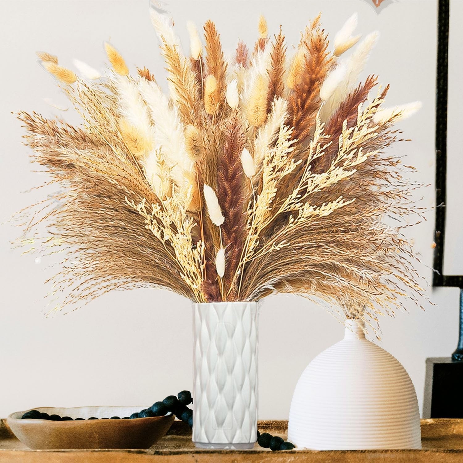 Dried Pampas Grass Decor – Perfect Theme 90 Stems, Beige White Brown Orange
