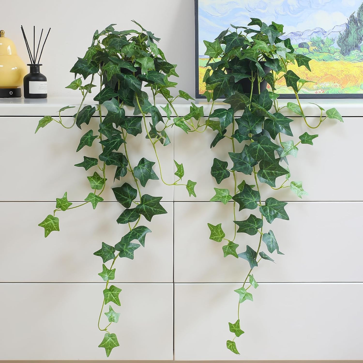 Fake English Ivy Plants in Pots Set of 2 – Realistic Artificial Ivy Greenery for