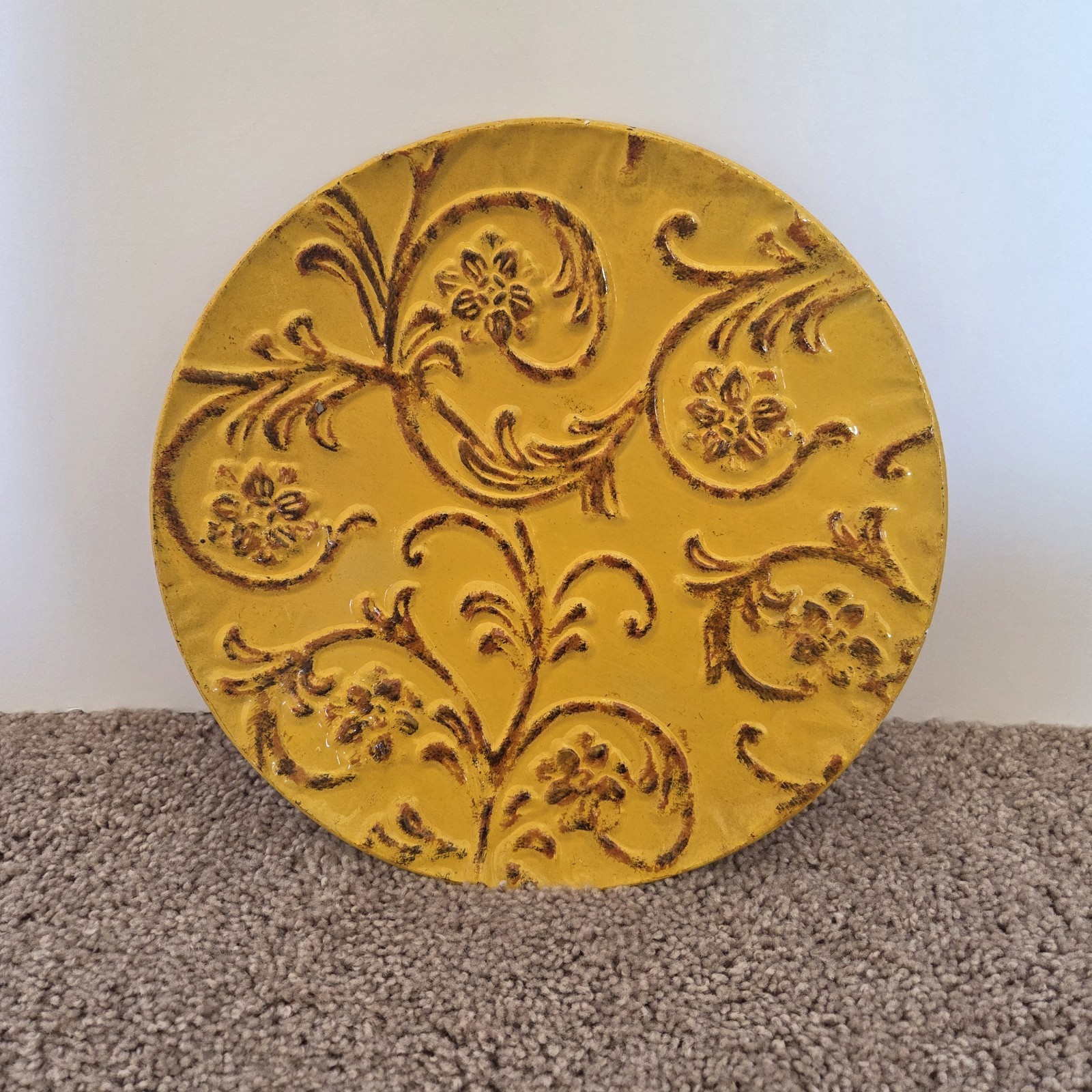 Decorative Metal Wall Plate 11.5″ Embossed Floral Hanging Accent Home Decor