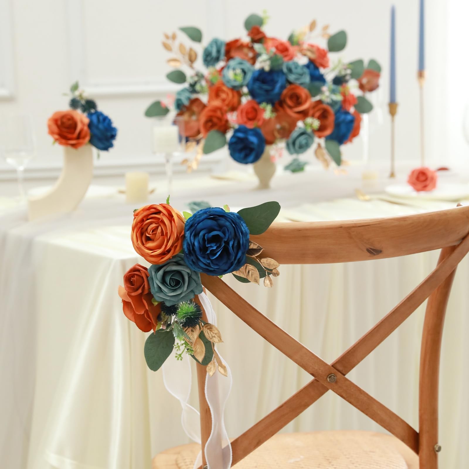 Artificial Flowers Combo DIY Wedding Bouquets Centerpieces Teal Terracotta