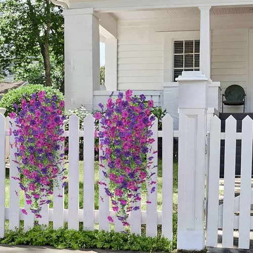 Fake Artificial Hanging Flowers for Outdoors Decoration, Purple & Light Purple