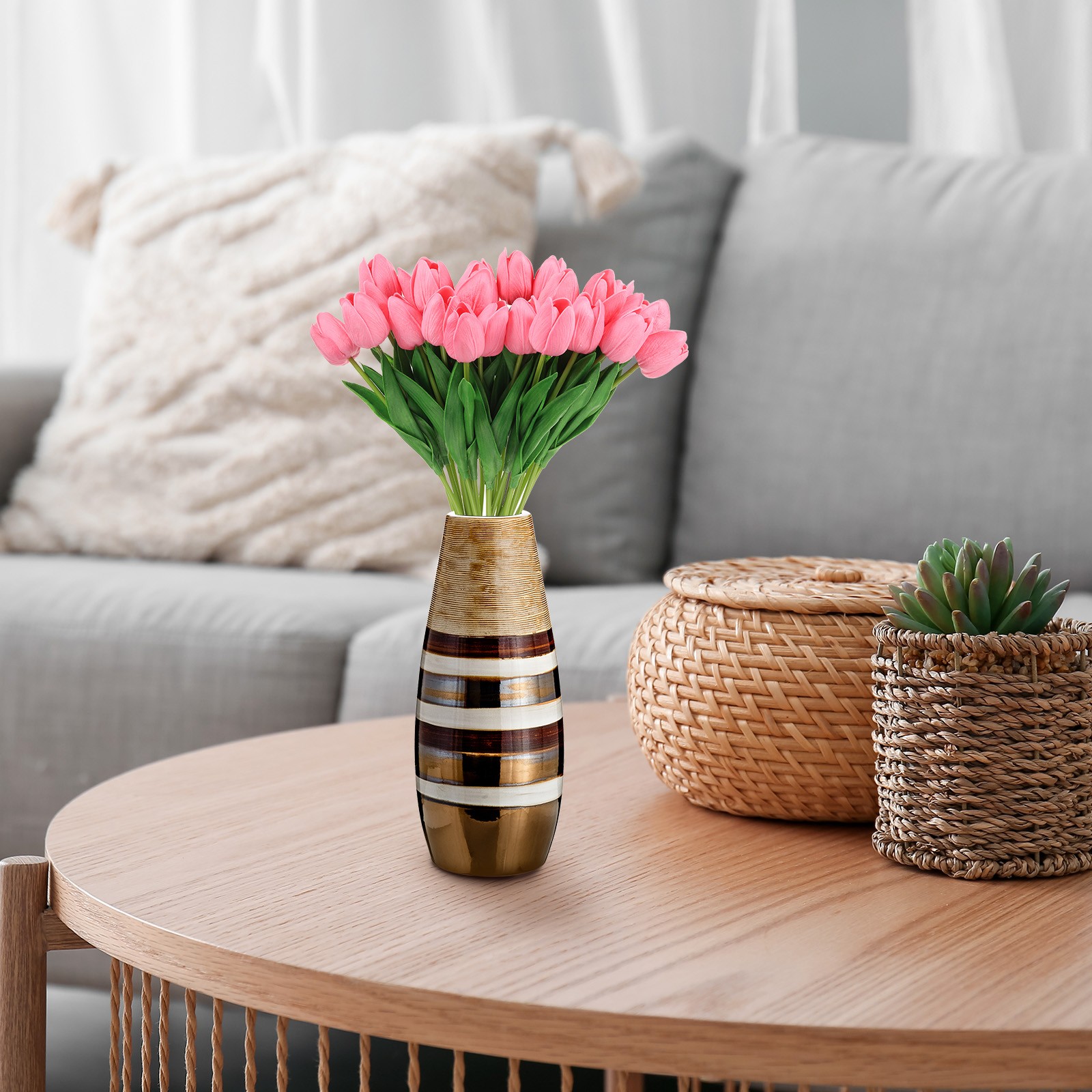 24Pcs Artificial Tulips Pink for Home Decor Wedding Centerpiece