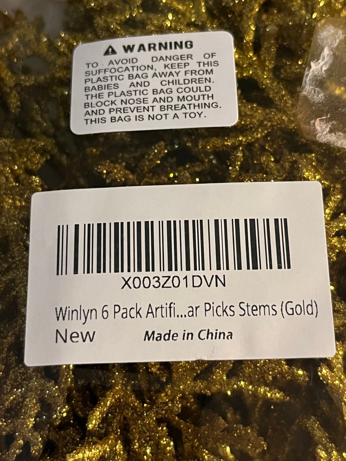 Winlyn 6 pack of Gold Glitter Floral Stems