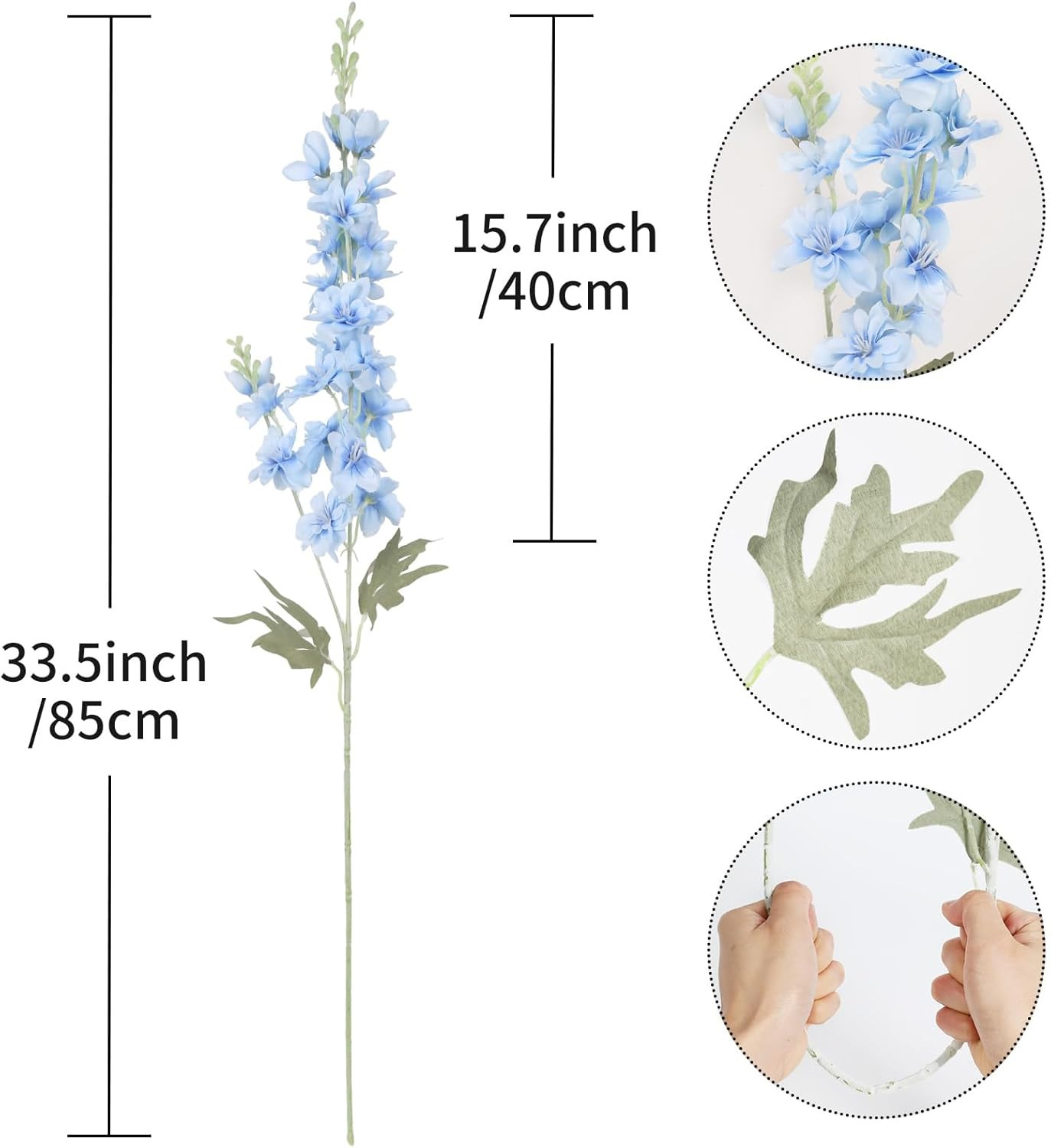 8PCS Baby Blue Delphinium Artificial Flowers for Home Wedding Decor