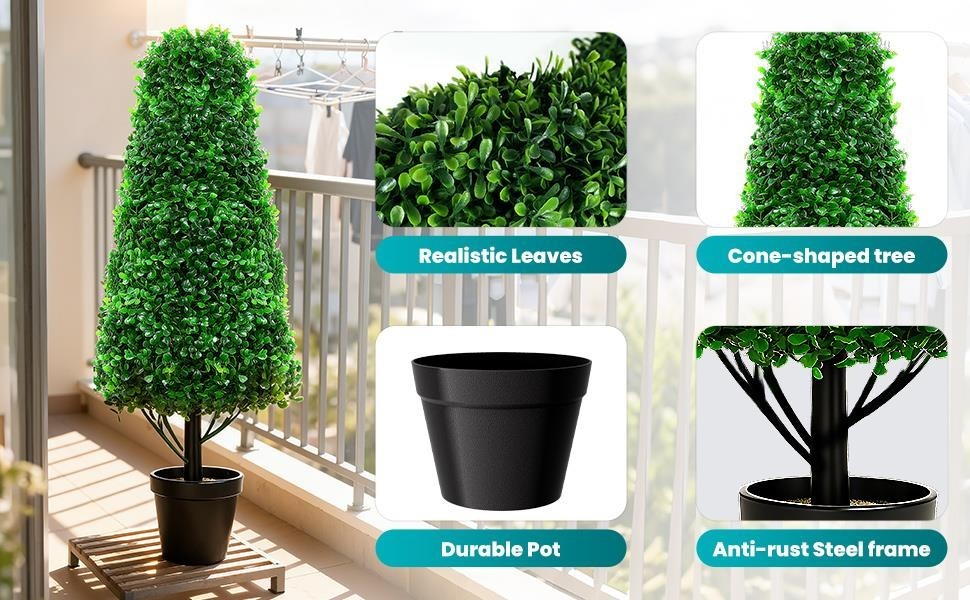 2 Pack 48.8″ Artificial Boxwood Topiary, Faux Potted Plant with Black Planter