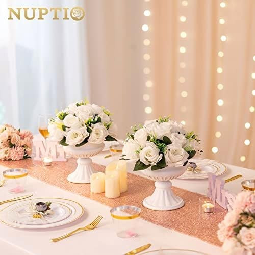 NUPTIO 10 Pieces White Fake Flower Ball Arrangement Bouquet 15 Heads Plastic …