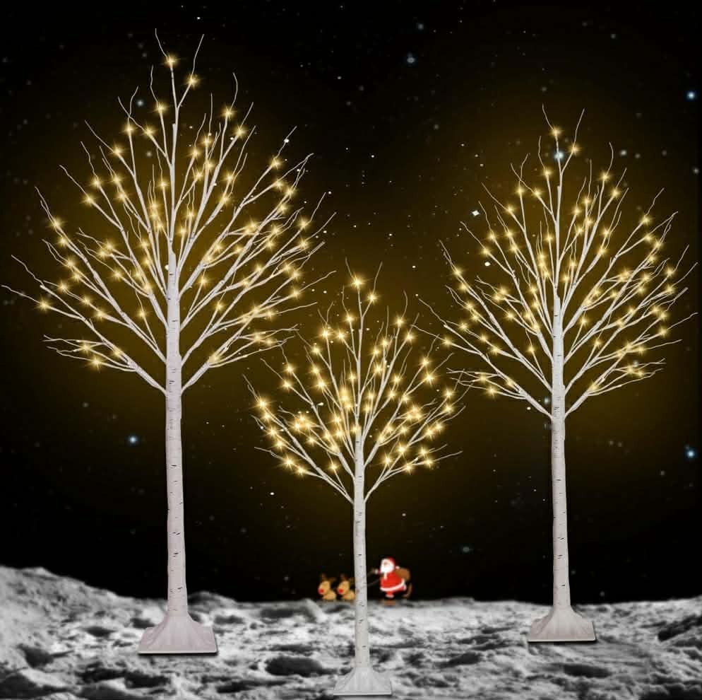 Set of 3 Lighted Birch Tree 4FT 5FT and 6FT, Higher Size, Timer Function…