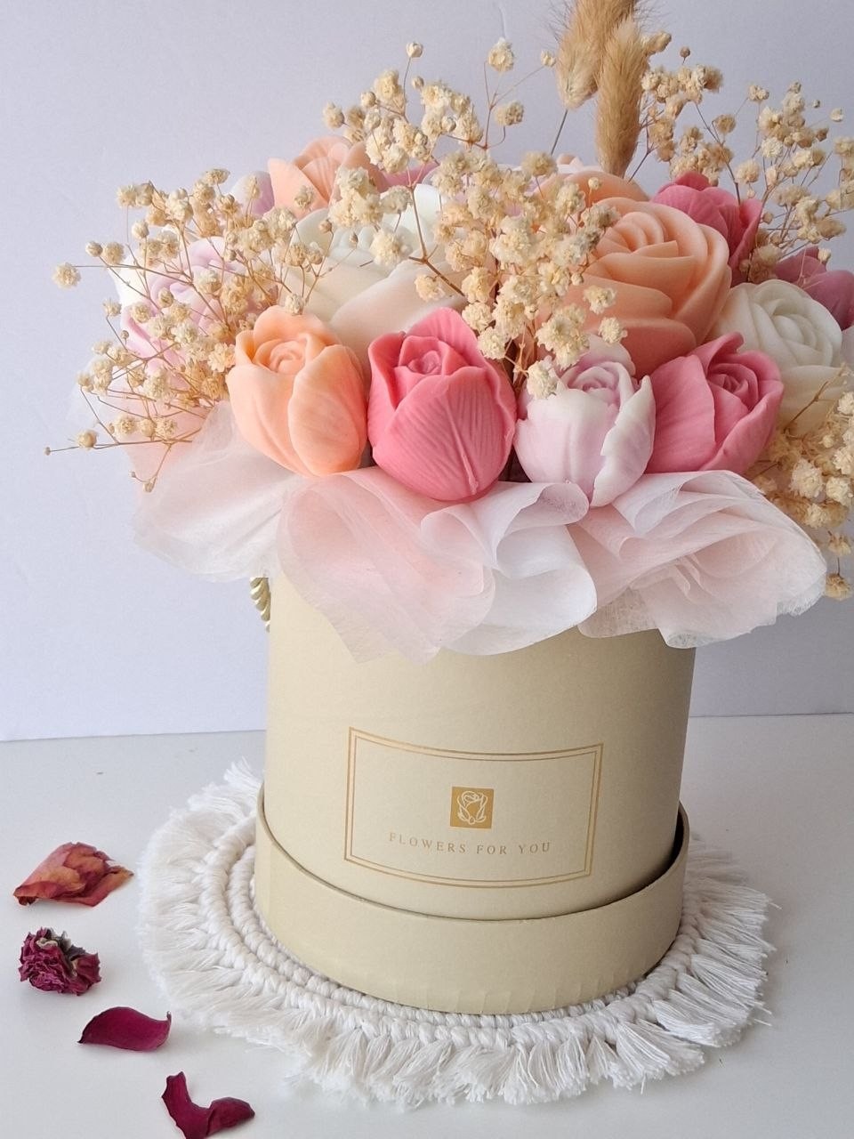 Handmade Wax Rose & Tulip Flower Bouquet Arrangement Home Decor Centerpiece