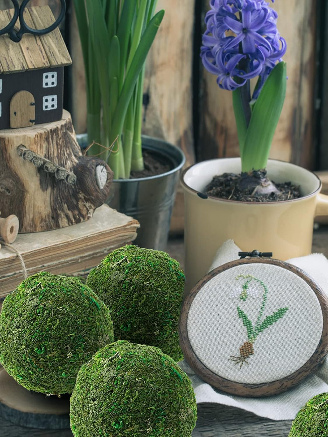 6Pack Decorative Faux Dried Moss Balls- 3″ Artificial Green Plant Mossy Globes H
