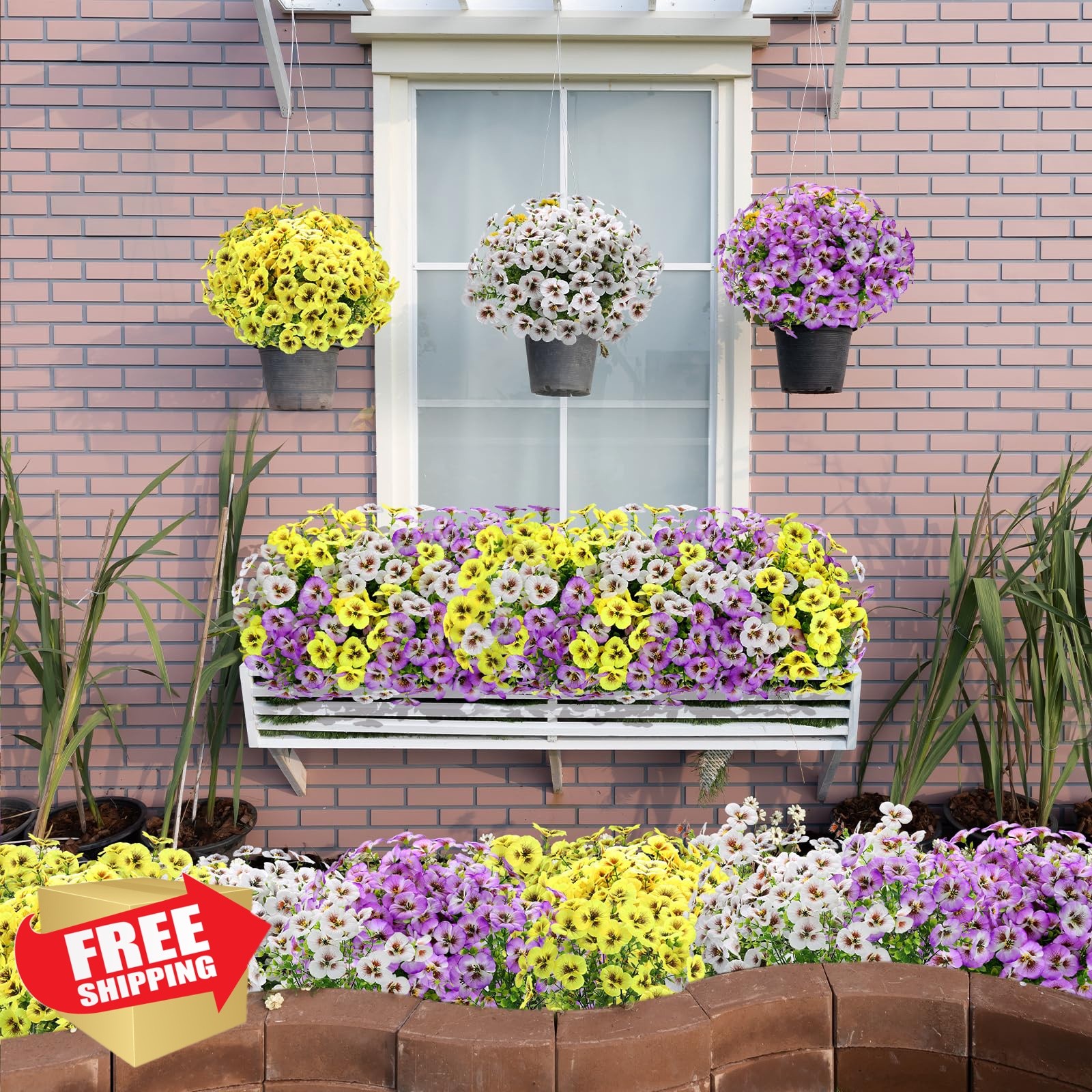 MERIXMAS 12 Artificial Flowers Yellow White Purple Silk Pansies