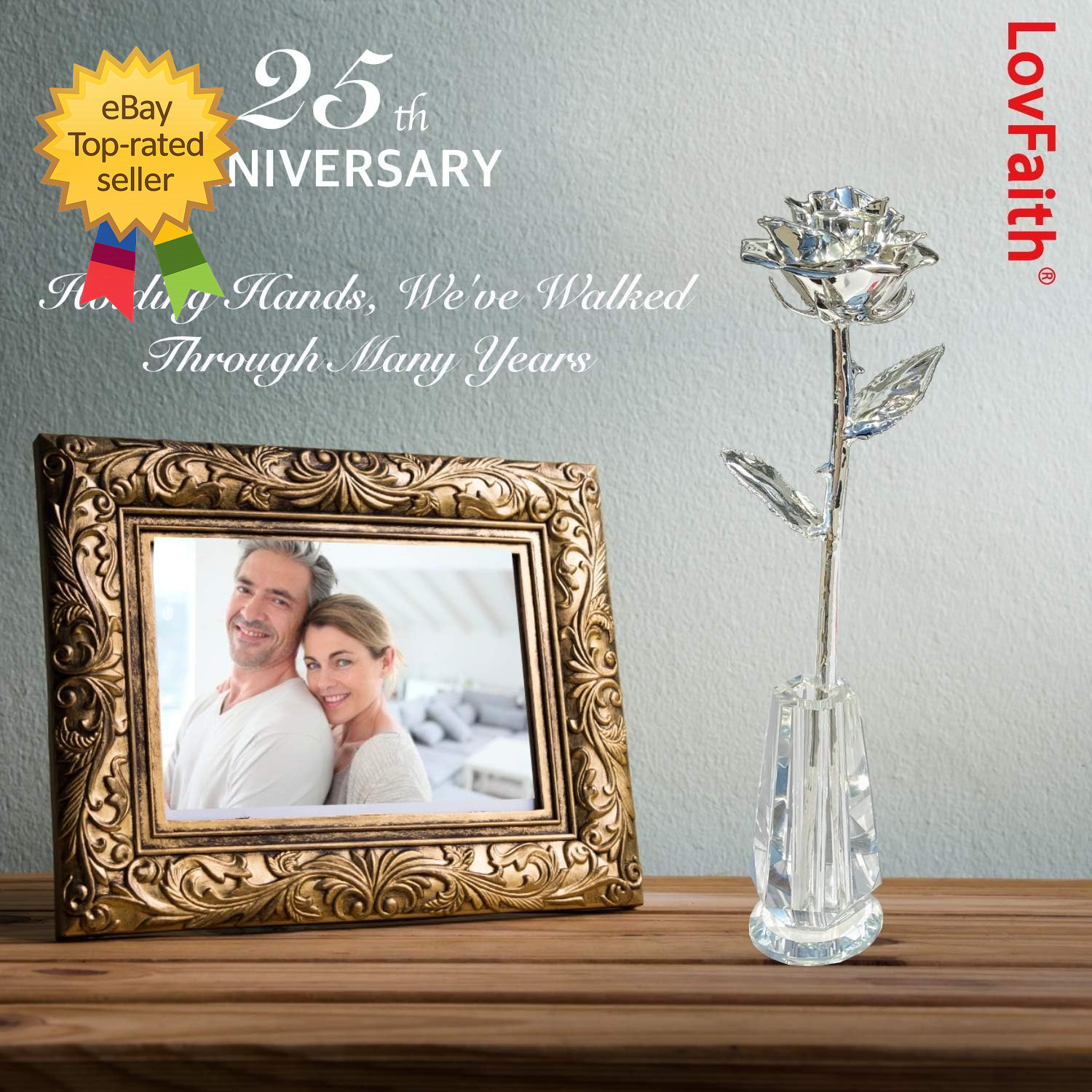 Valentine Gift Real Rose Dipped Thick Sterling Silver with Crystal Stand Best 25