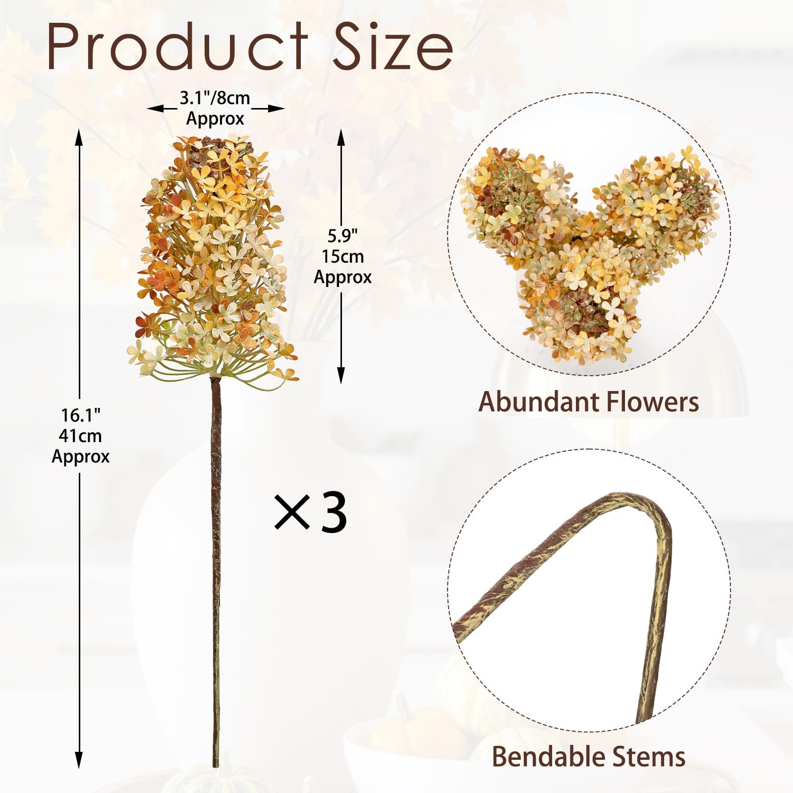 3 Pcs Hydrangea Artificial Flowers Bouquets for Fall Home Decor, 16″ Faux Hyd…