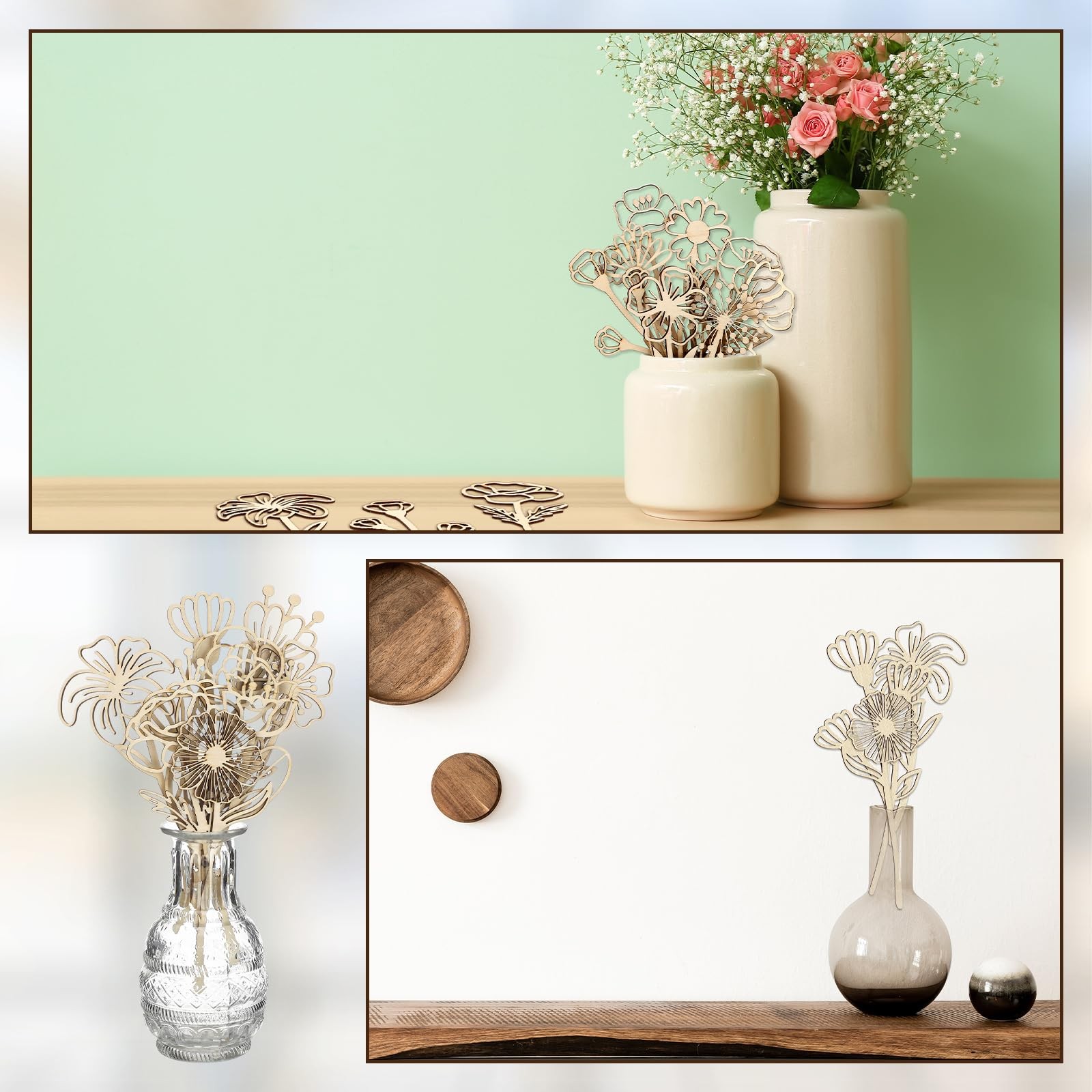 36 Pcs Wooden Wildflower Decor Set Wood Flowers Cutout Signs Wildflowers Stem…