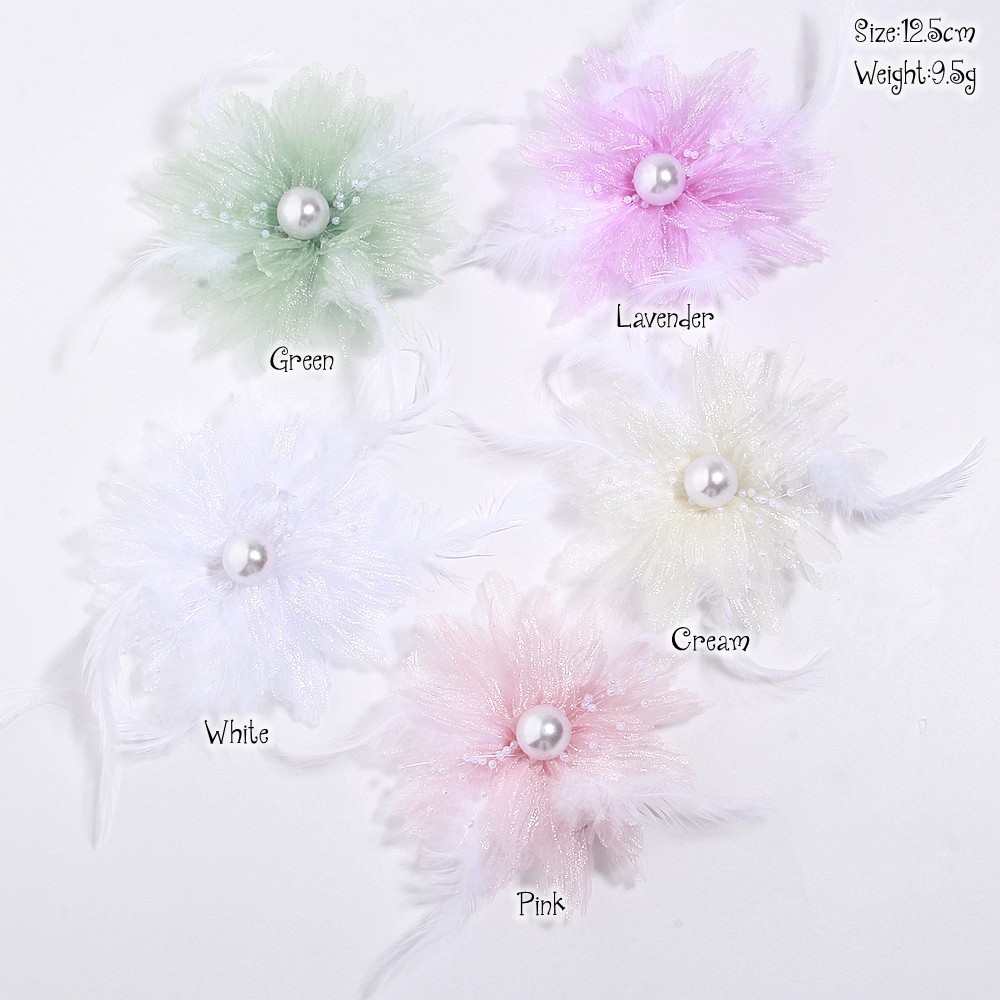 12.5cm New Organza Retro Pearl Feather Flower Floral Shape DIY Fabric Applique