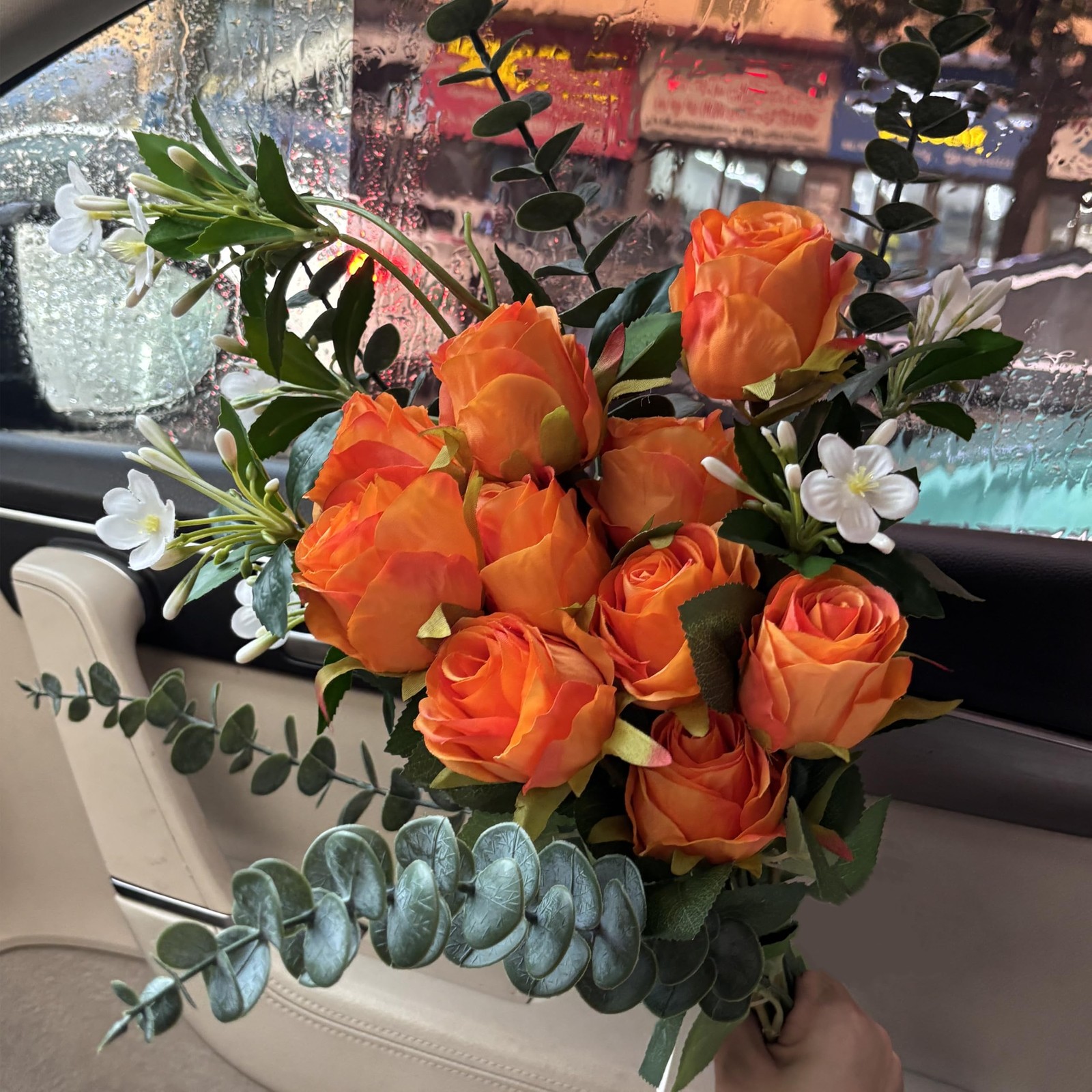 Artificial Orange Roses 10 Pcs – Lifelike Single Stem Fake Roses with Natural…