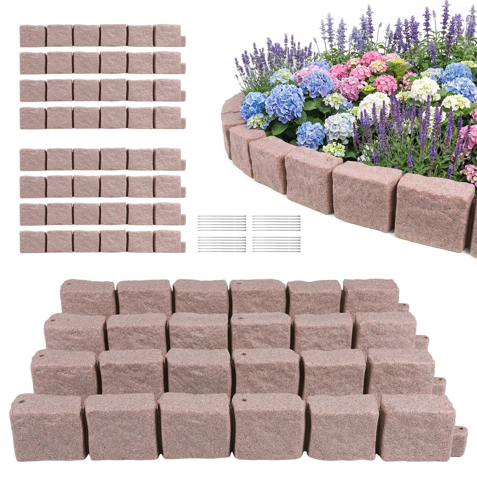 Plastic Garden Lawn Border Faux Stone Lawn Edging 12pcs for Home Improvement