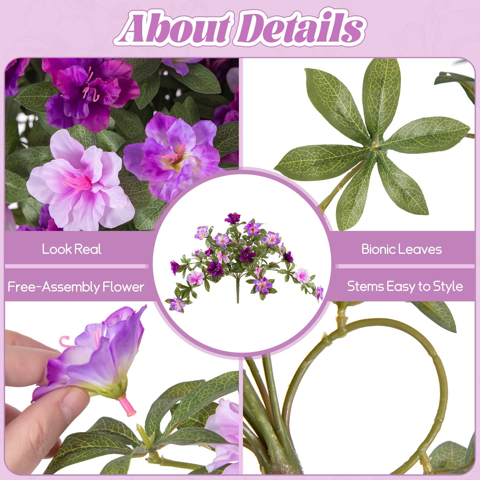 Ammyoo Artificial Fake Azalea Flowers for Outdoor Spring Decoration, Faux Sil…