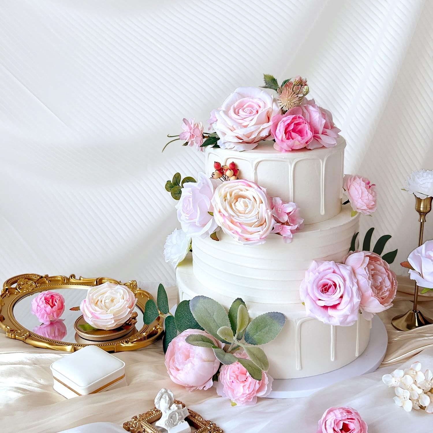 Blush Pink Artificial Flowers Combo Box Set Light Pastel Silk Roses with Stem…