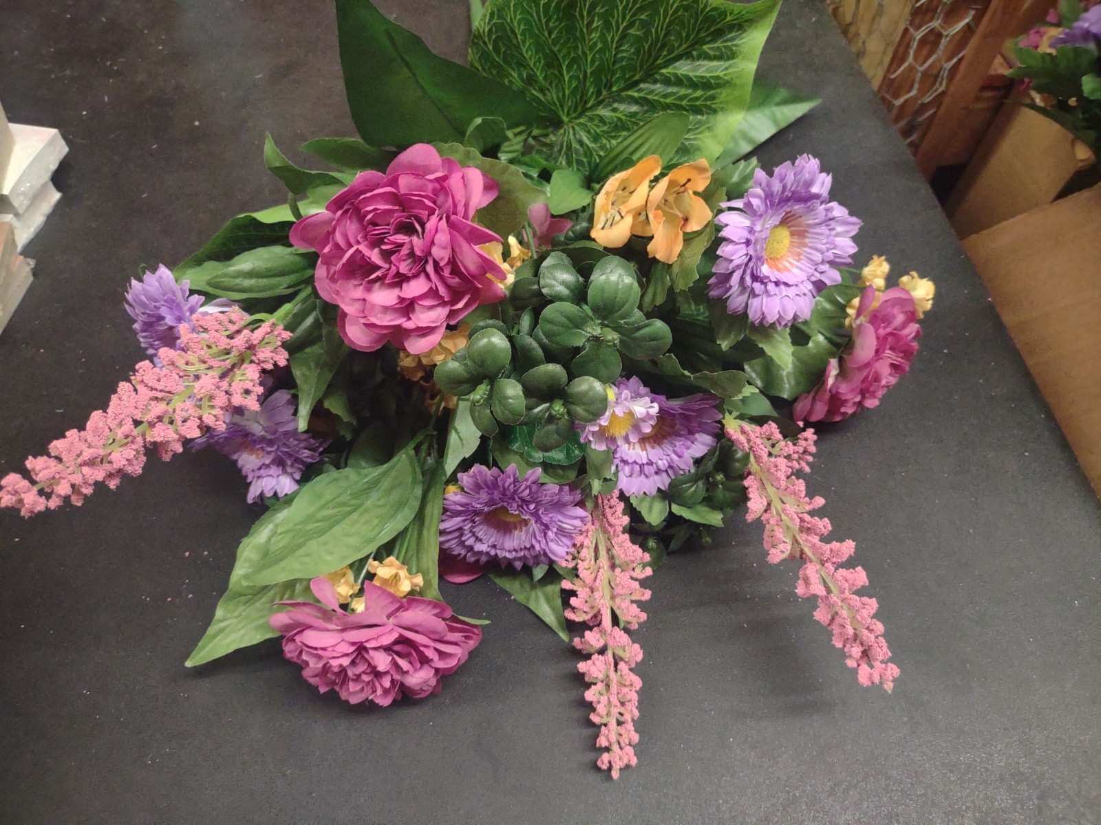 20″ Grand Mixed Bouquet, 17 Stems, Silk Dahlia, Aster, Astilbe, Lavender & Mauve