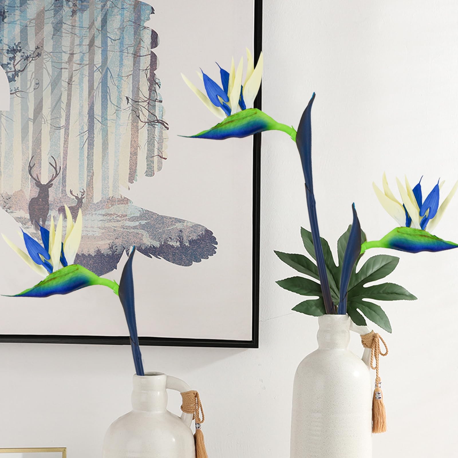 6 PCS Artificial Bird of Paradise Flowers Blue Strelitzia Tropical Bouquet