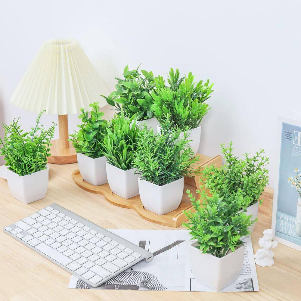 Small Artificial Faux Potted Plants, Green 8-Pack