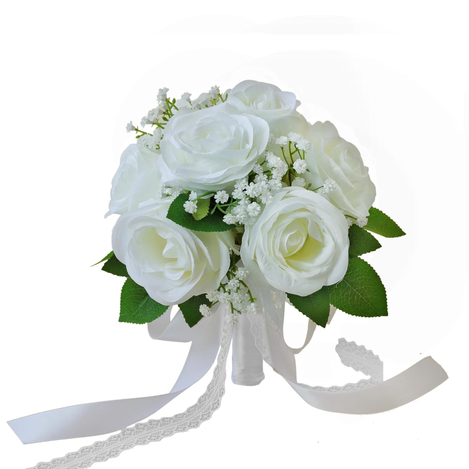 White Ivory 7 Inch Wedding Bouquets Baby’s Breath Artificial Roses Decor
