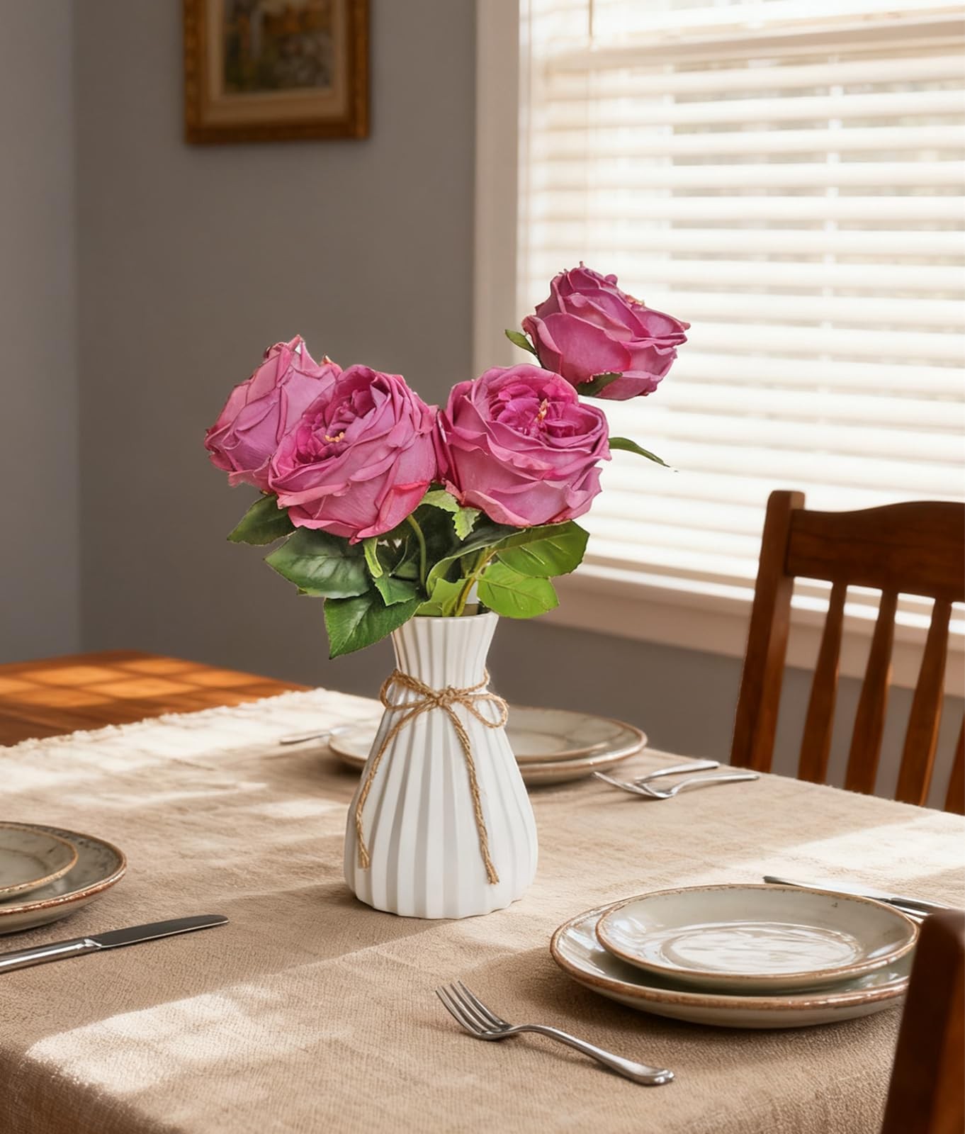 Purple Roses Artificial Flowers Real Touch Roses With Stems Faux Peony Flower…