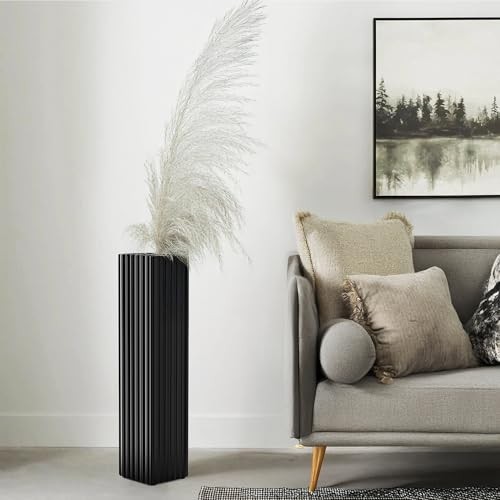18″ Modern Vertical Stripe Floor Vase, Tall Centerpiece Vase for 18 IN Black