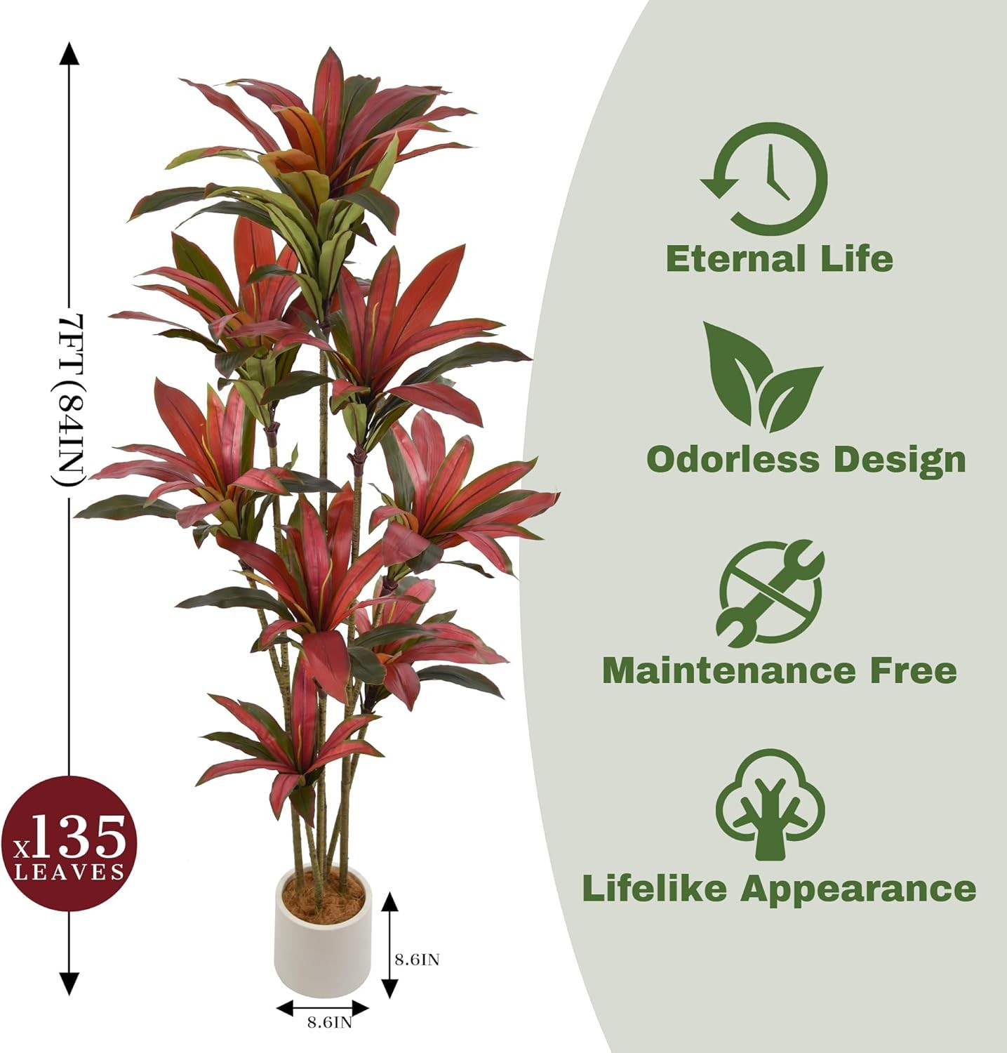 7ft Faux Dracaena Tree Artificial Silk Plant Red Leaves