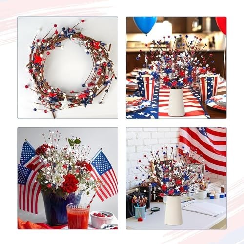Childom 6 Pcs Red White and Blue Flowers Artificial for 4th of July Decoratio…