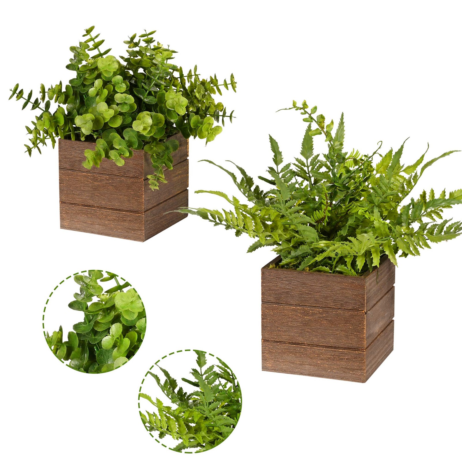 Small Fake Plants, 2Pack Mini Potted Artificial Plastic Boxwood Fern Green De…