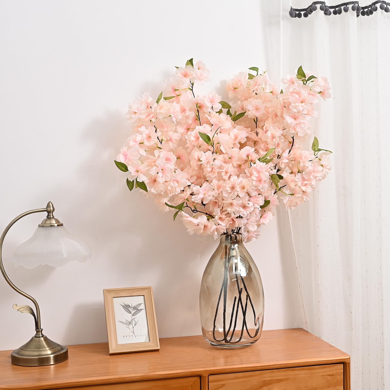 Artificial Cherry Blossom Stems Silk Faux Flowers 40 Inch 3 Pcs Wedding Home Dec