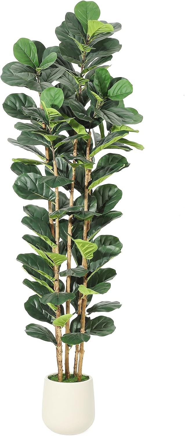 7ft Faux Fiddle Leaf Fig Tree with White Planter, Floor Fake Plants, Realistic