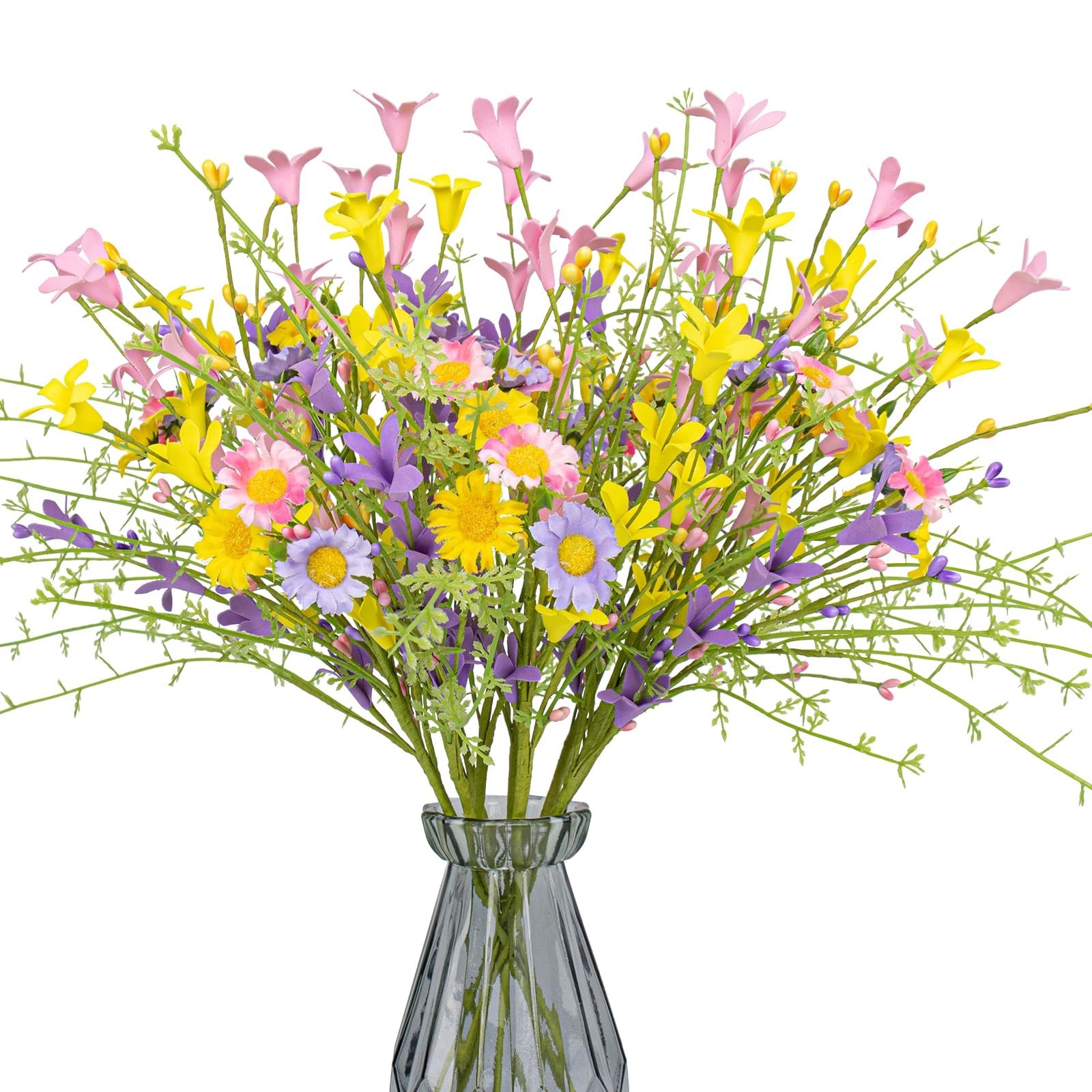 18 Pack Artificial Spring Flowers – 17” Forsythia Stems with Berries for Home De