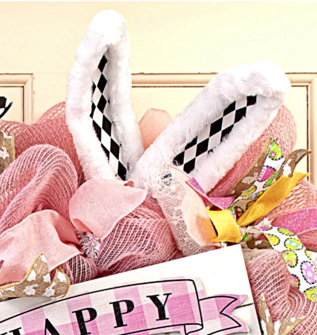 Black White Harlequin Easter Bunny Ears 21” Stem Pairs W Mackenzie Childs NEW