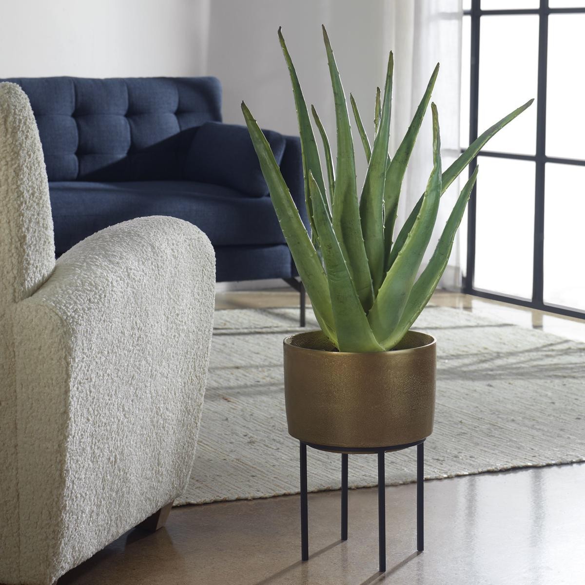 Uttermost 60217 Arabia Green with Antique Brass and Matte Black Aloe Planter