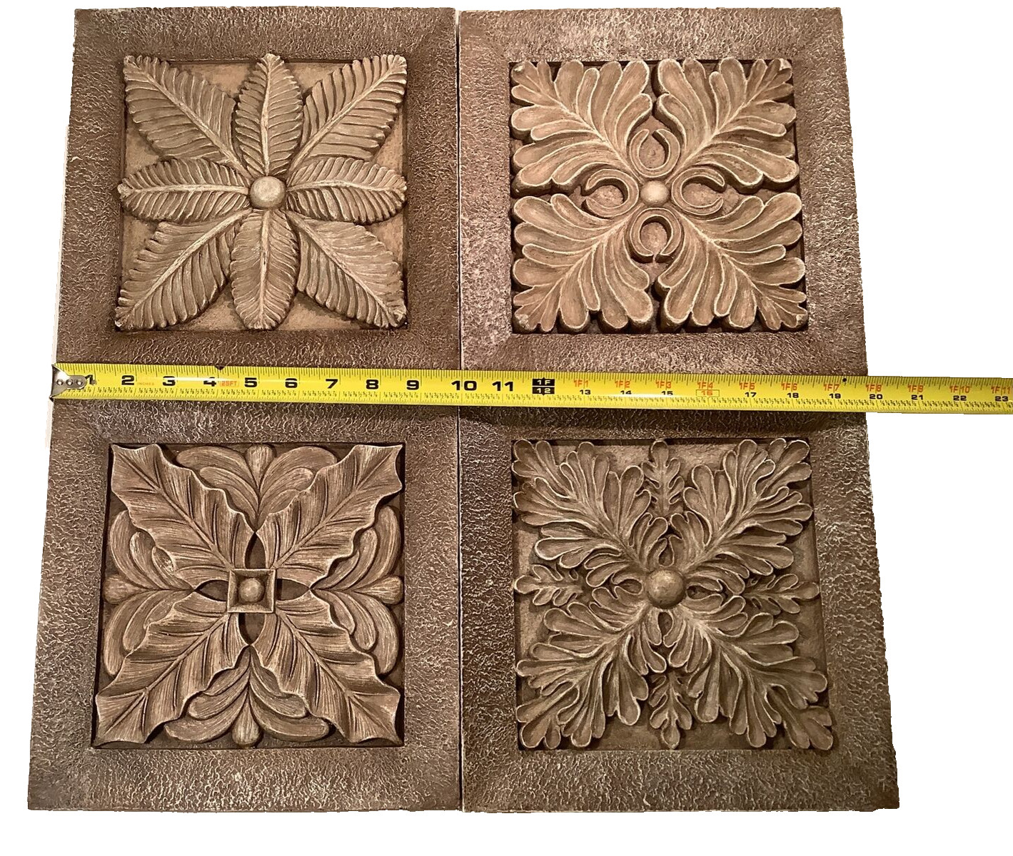 Rustic 3D Floral Leaves & Scrolls Indoor/Outdoor Garden Wall Art plaque set of 4
