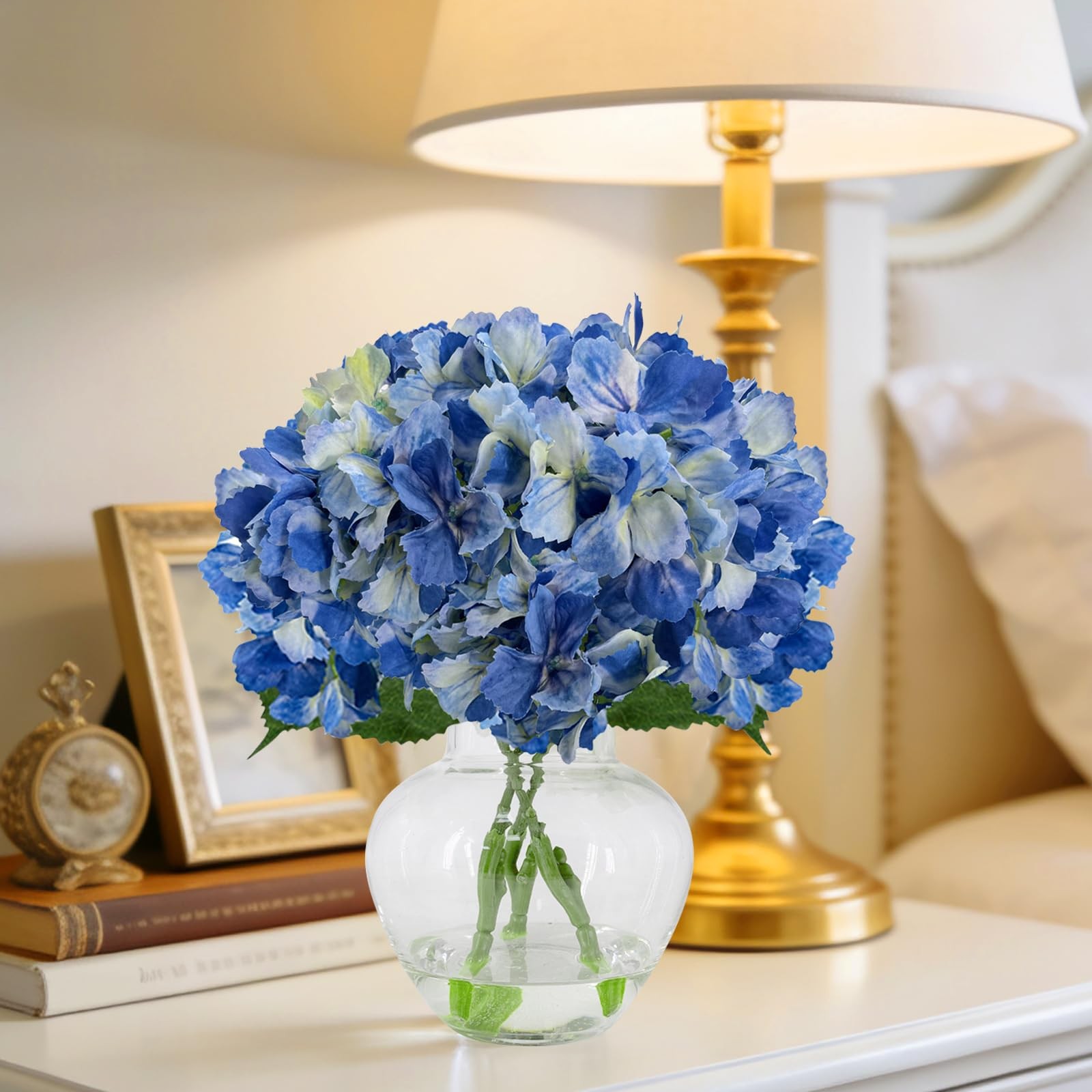 Blue Silk Hydrangea Artificial Flowers Fringed Edge Fake Flowers with Glass V…