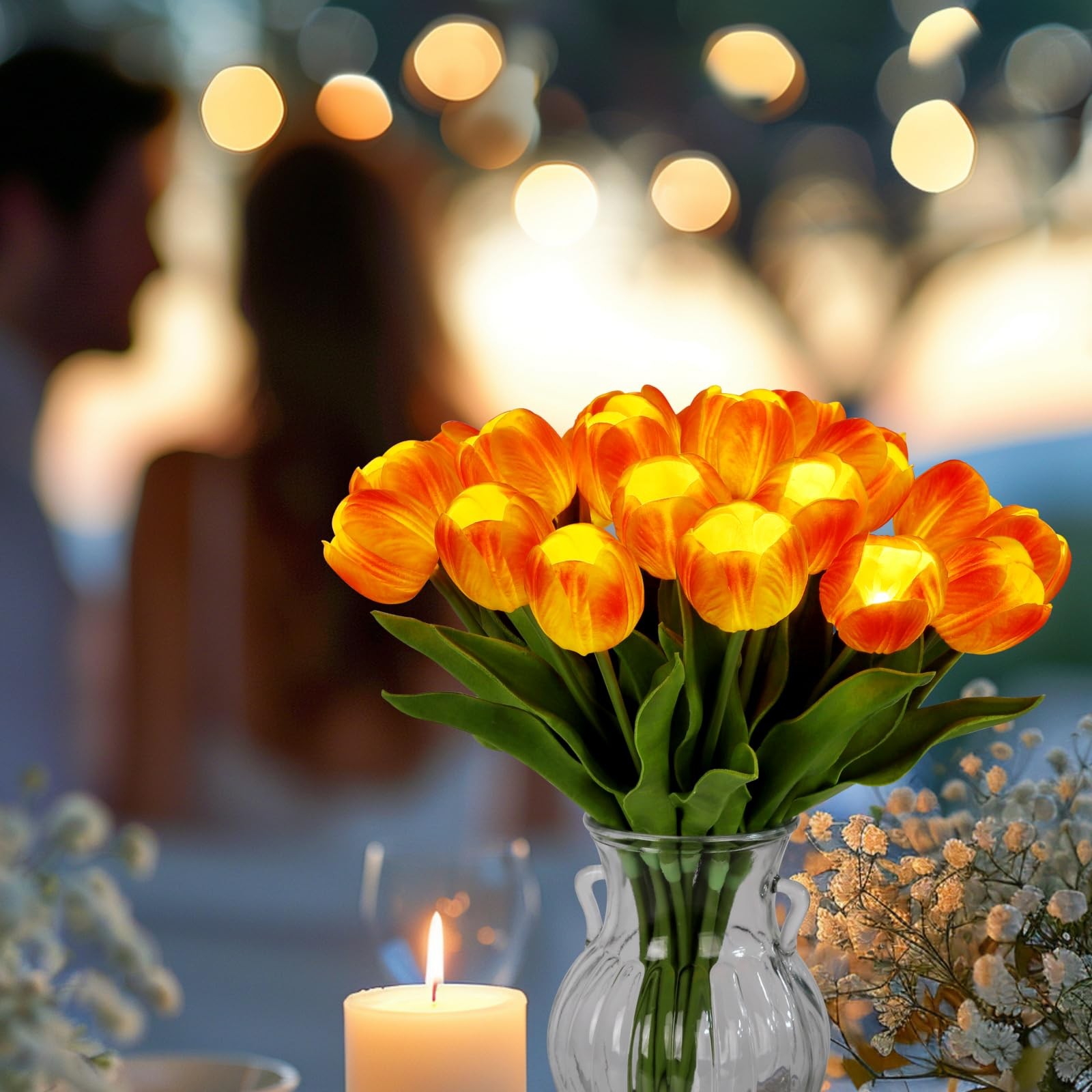 20 Stems LED Lighted Artificial Flowers Tulip Lamp Real Touch Tulips Faux Flo…