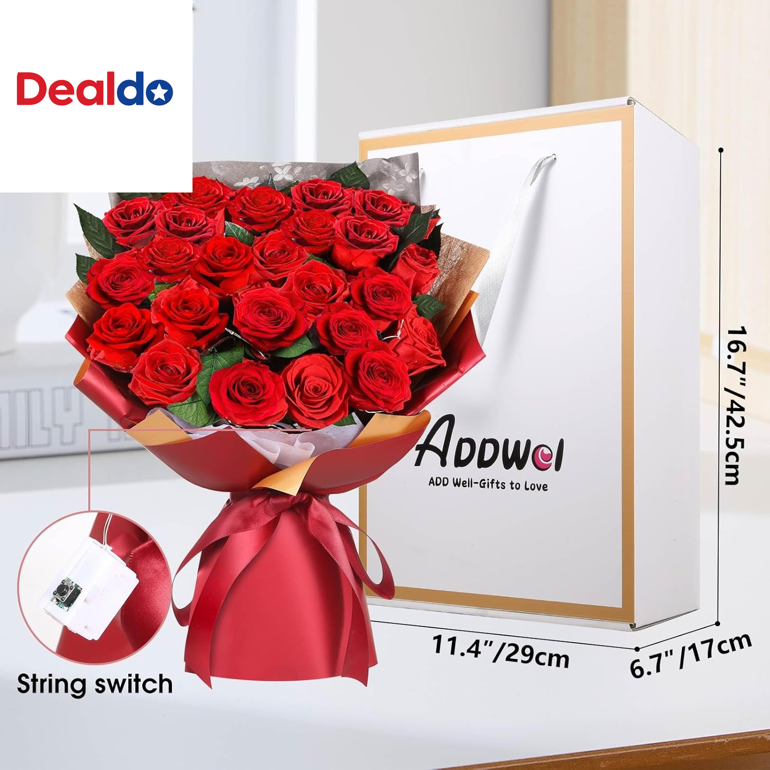 24 Preserved Real Red Rose Bouquet Long-Lasting Flowers for Her and Romantic Gif