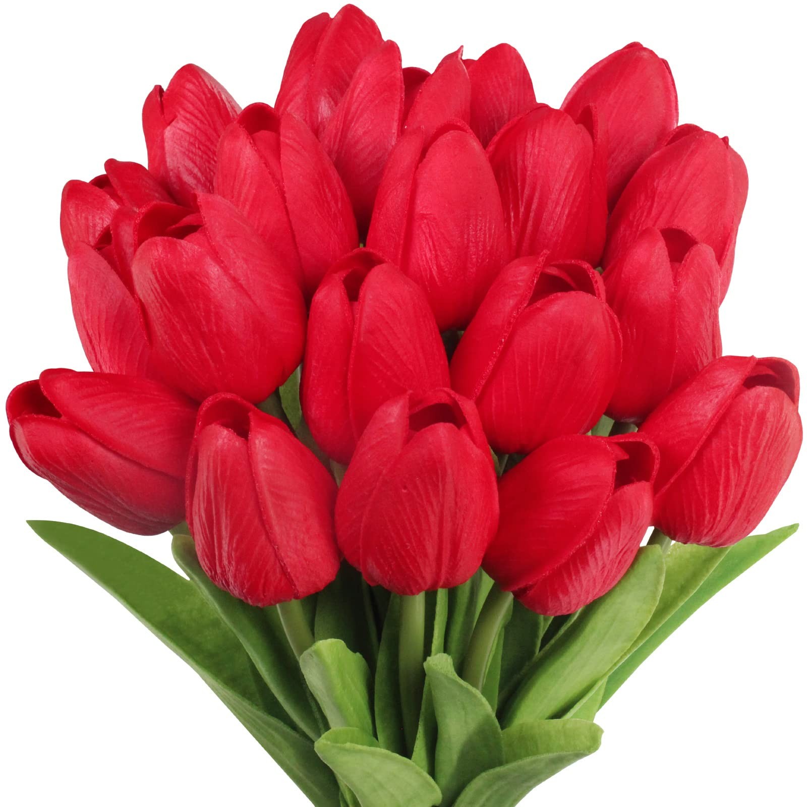 20 Pcs Artificial Red Tulip Flowers Faux Tulip Stems PU Real Touch Tulips 13.7 T