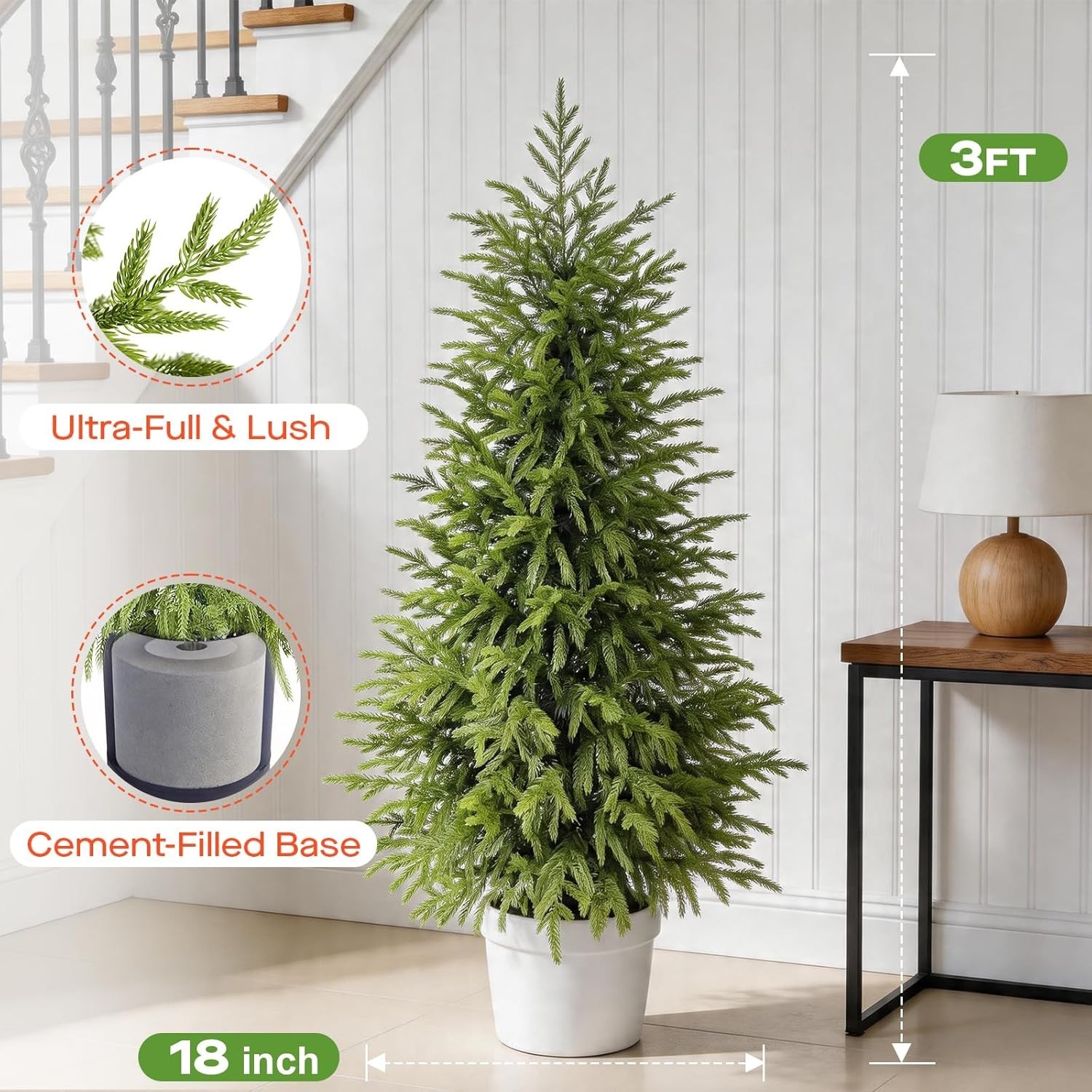 3FT Potted Outdoor Topiary Set of 2, UV Resistant Artificial Outdoor Plants w…