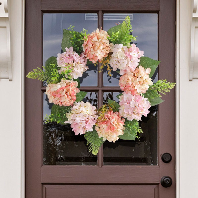 Artificial Spring Wreath for Front Door or Porch, Pink Flower