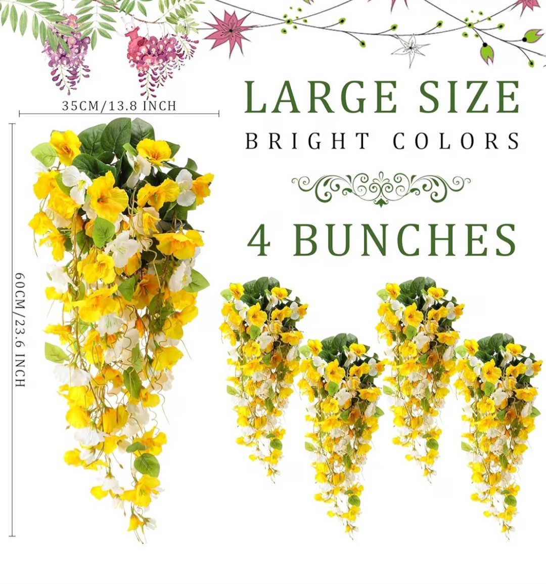 4 Pcs Artificial Hibiscus Flowers for Outdoors Spring Summer Decor Fake Hanging