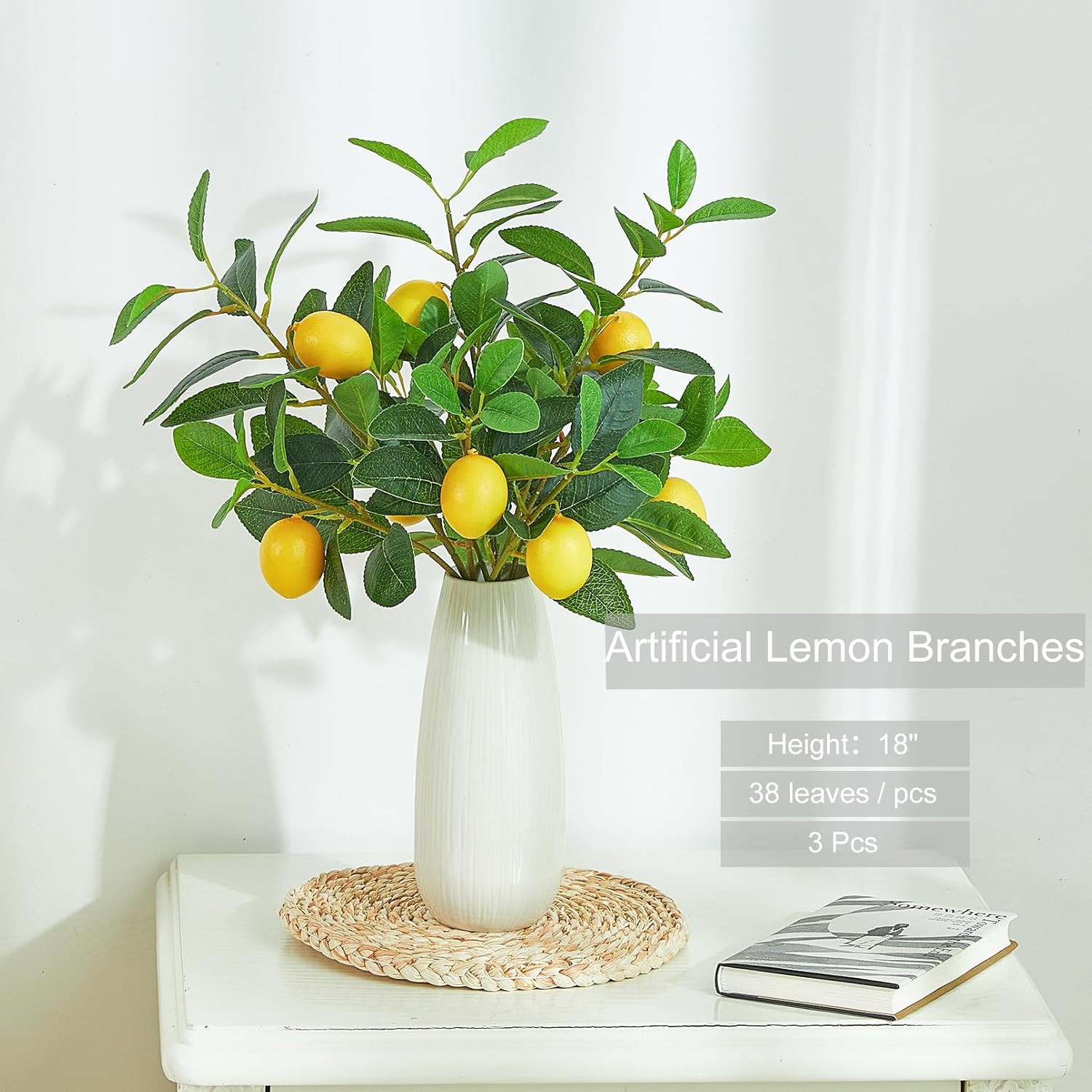 3 Pcs Artificial Lemons Tree Branches – Faux Greenery Stems Realistic Lemon Bran
