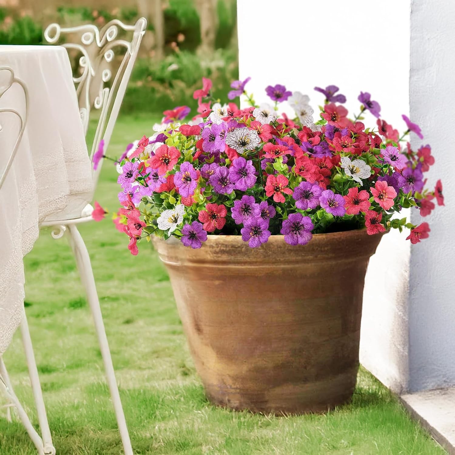 Artificial Flowers Outdoor Fake Plants 12 Bundles UV Resistant Colorful Daisy