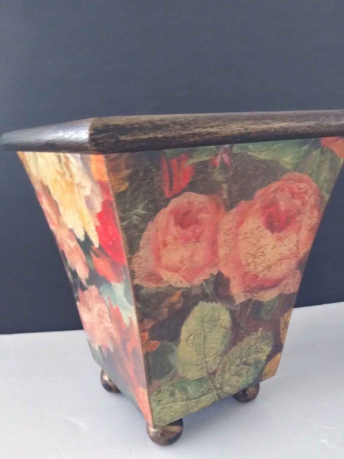 Absolutely Beautifully decorated Wooden Vases. Silk Flowers. Two pots!!