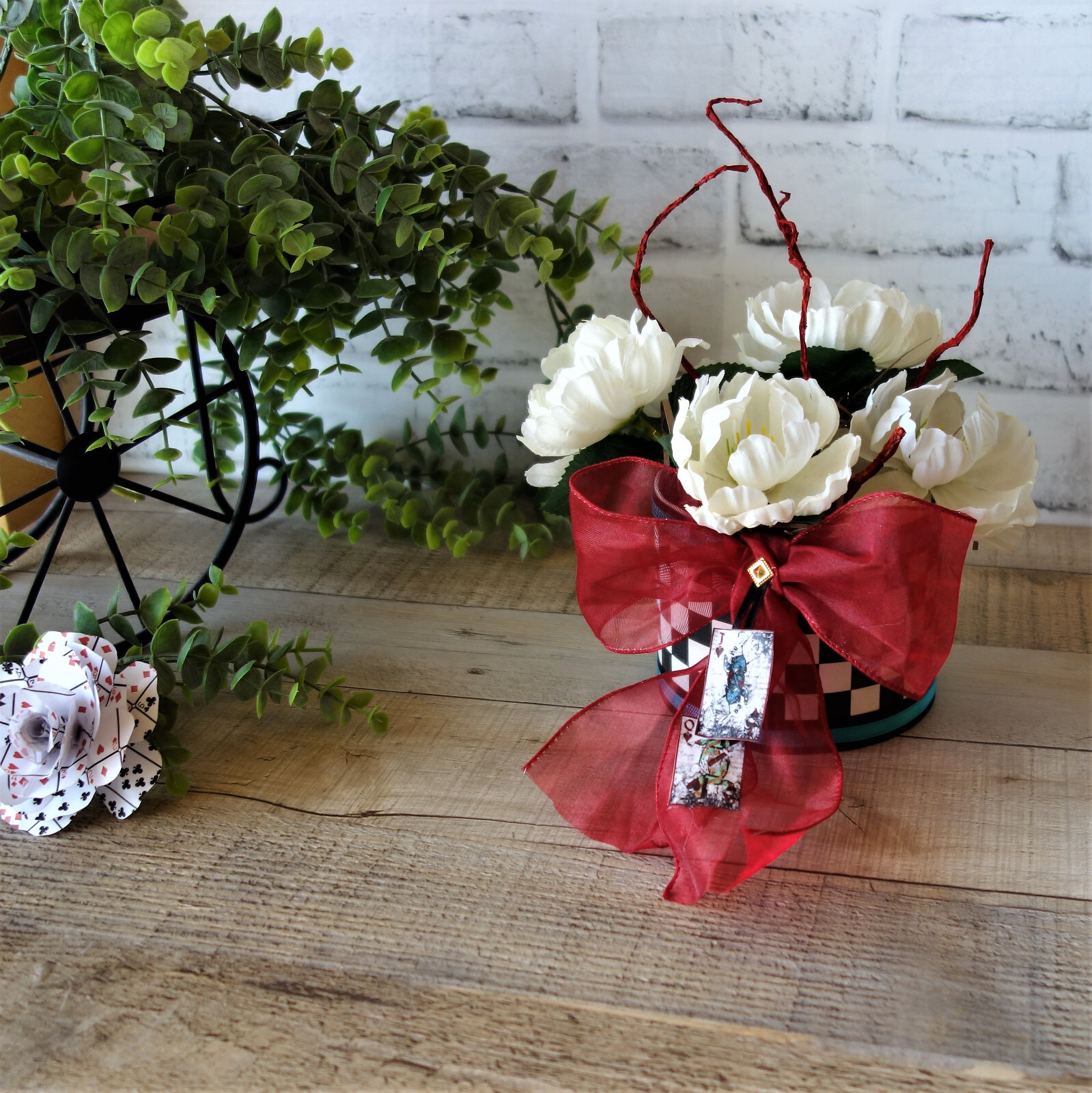 Whimsical Checks Floral Arrangement Handmade Checkered Decor Checkerboard Decor