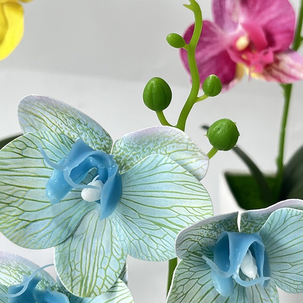 Artificial Phalaenopsis Orchid in White Square Pot for Home Office Decor